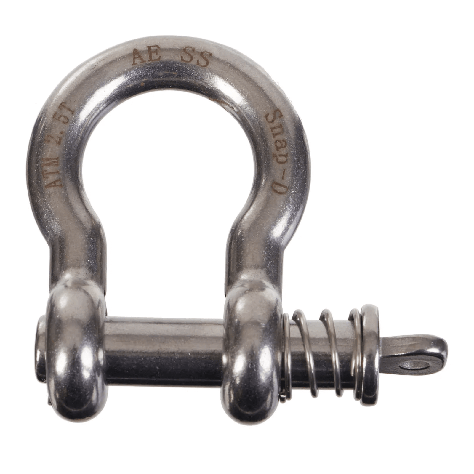 Snap-D 13mm stainless steel bow shackle with captive pin and 2500kg ATM towing capacity