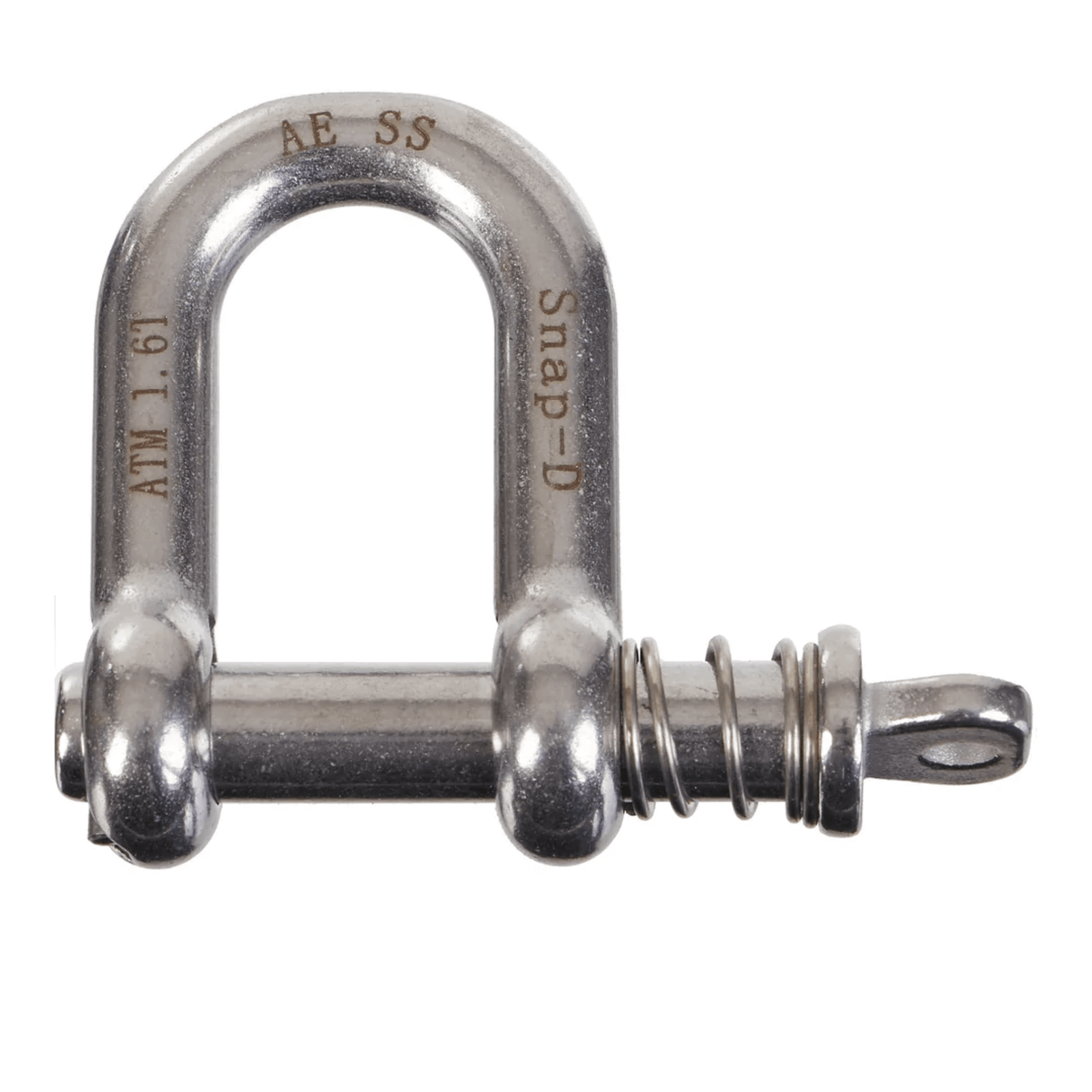 Snap-D 10mm stainless steel D shackle with captive pin and 1600kg ATM towing capacity