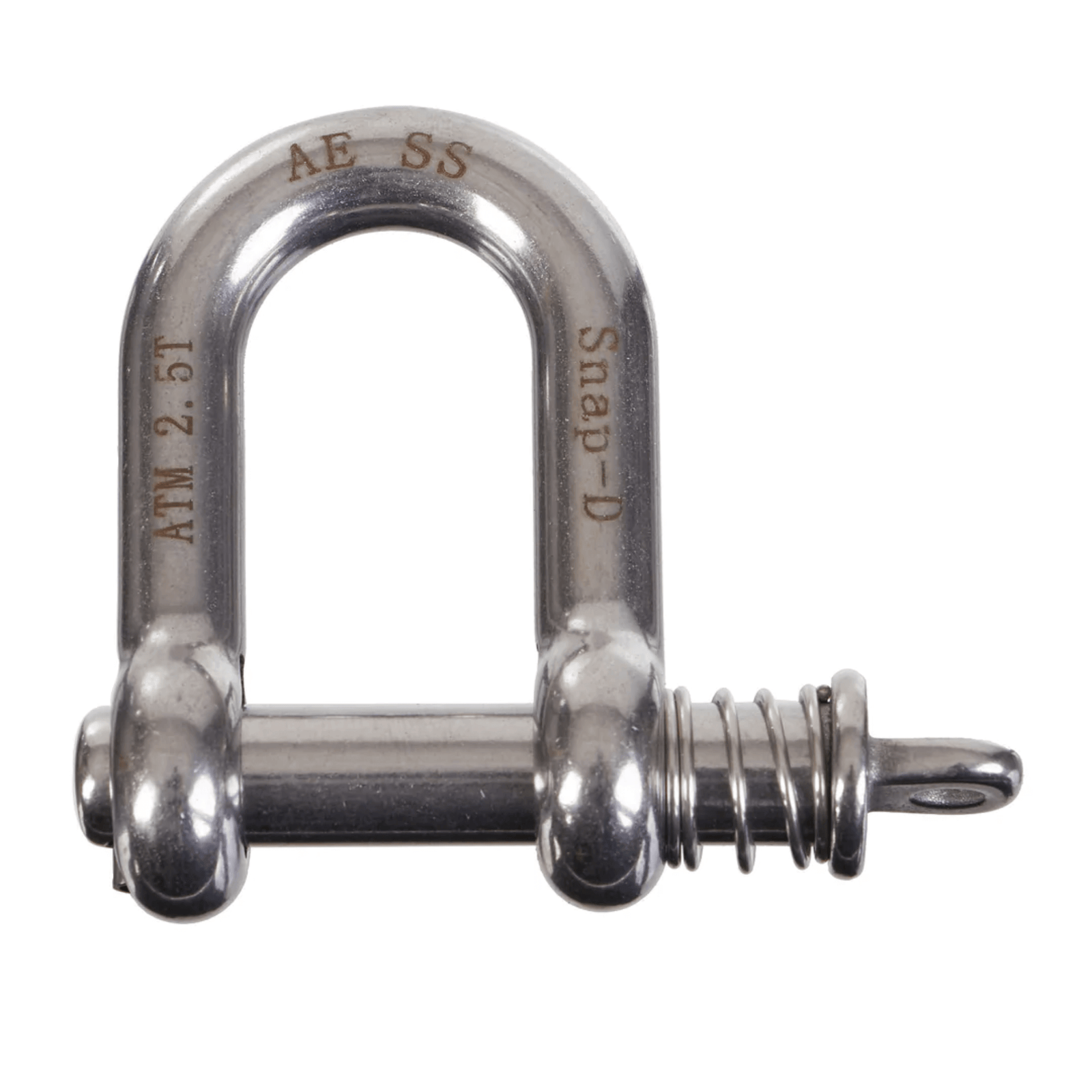 Snap-D 12mm stainless steel D shackle with captive pin and 2500kg ATM towing capacity