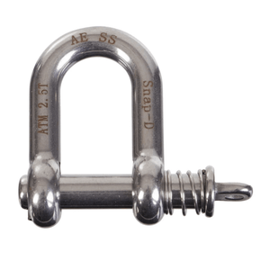 Snap-D 12mm stainless steel D shackle with captive pin and 2500kg ATM towing capacity