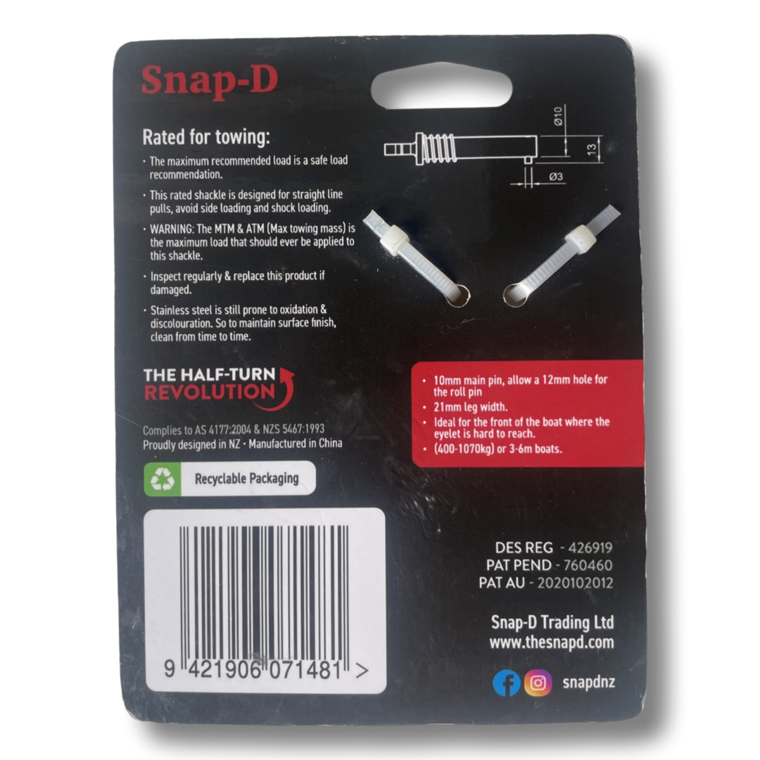 Long D Shackle (MTM 10mm 1600kg) 4x pack