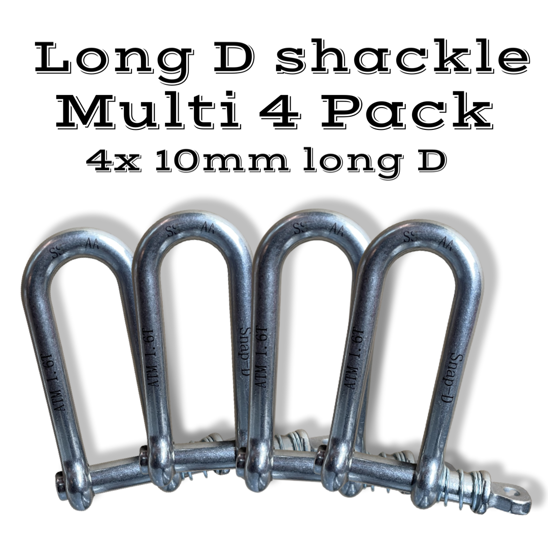 Snap-D 10mm Long D Shackle – 4 Pack (1600kg ATM)