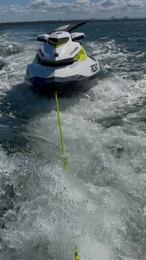 Sea-Doo jet ski being safely towed using a Snap-D stainless steel D shackle towing connection.